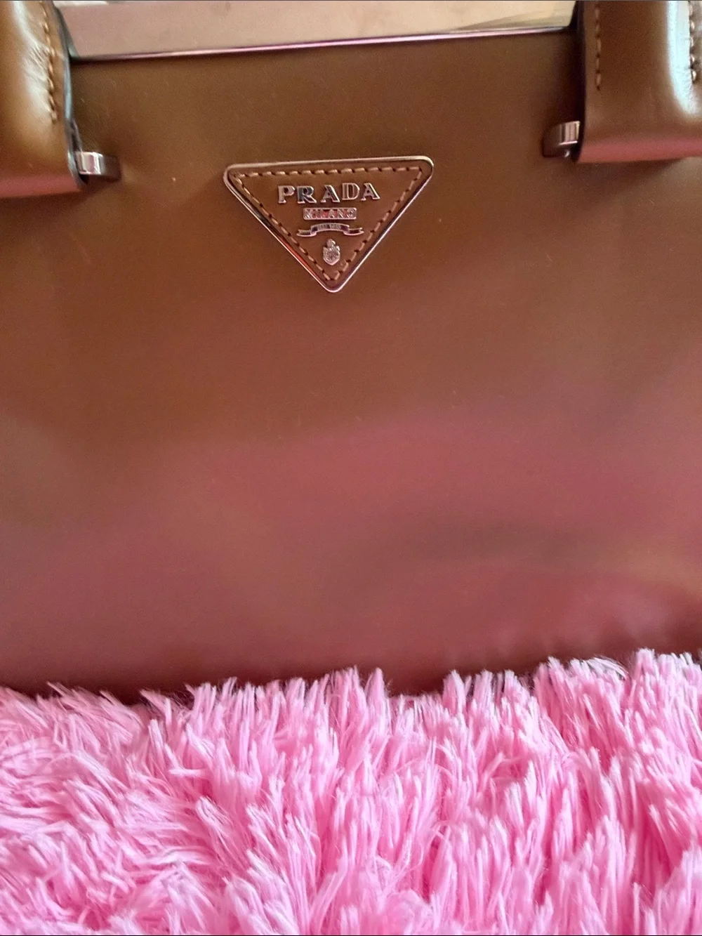 Prada Brown Leather Tote with Silver Logo